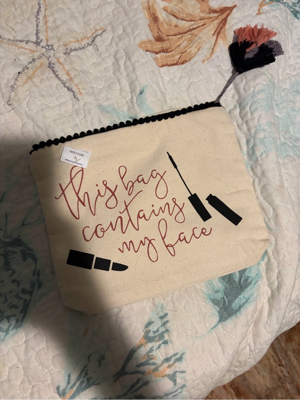 Canvas Makeup Pouch - Cream with Pink Script